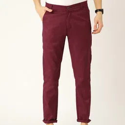 SOJANYA Men Burgundy Smart Regular Fit Solid Trousers-image-91