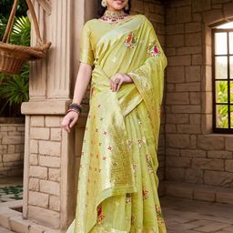 Mitera Women Ethnic Motifs Woven Design Linen Blend Chanderi Saree-picture-37