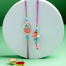 ADIVA Pack of 2 Unisex Thread Lumba Rakhi With Roli Chawal Chandan & Meshrei Card-image-71