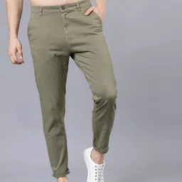HIGHLANDER Men Olive Green Tapered Fit Ankle Length Chinos-picture-10