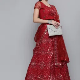 Kvsfab Maroon Embroidered Semi-Stitched Lehenga with Unstitched Blouse & Dupatta-picture-16