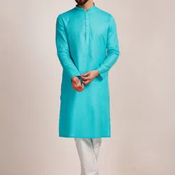 Manyavar Men Mandarin Collar Pure Cotton Kurta with Churidar-image-63