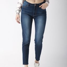 Flying Machine Women Navy Blue Skinny Fit High-Rise Clean Look Cropped Stretchable Jeans-picture-39