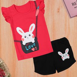 CATCUB Girls Red Girl's Cotton Top & Shorts hot pants Clothing Set-image-4