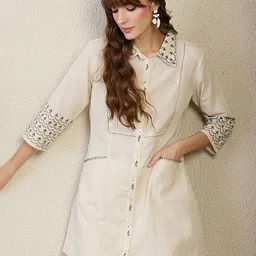Indo Era Embroidered Shirt Collar Top With Palazzos Co-Ords-21