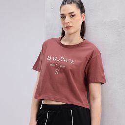 HRX by Hrithik Roshan Typography Print Drop-Sleeves Pure Cotton Crop Boxy Fit Yoga T-shirt-picture-4