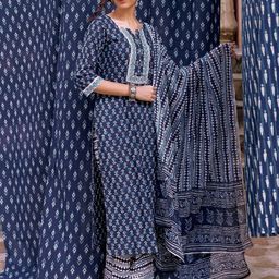 Libas Women Floral Printed Regular Gotta Patti Pure Cotton Kurta with Trousers & With Dupatta-4