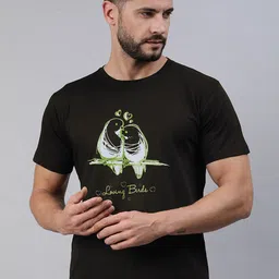 BRATMA Men Black & Green Conversational Printed Pure Cotton T-shirt-image-74