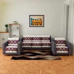 Kuber Industries Maroon & Grey Quilted 5-Seater Sofa Cover With Arms-image-34