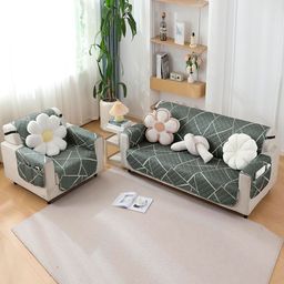 HOKIPO Grey & White Printed Waterproof 2 Seater Sofa Cover With Armrest Pockets-13