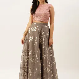 Ethnovog Pink  Beige Embroidered Made to Measure Lehenga with Blouse-picture-53