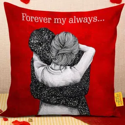 TIED RIBBONS Red & Black Quirky Printed Satin Square Cushion Cover with Filler Combo-31