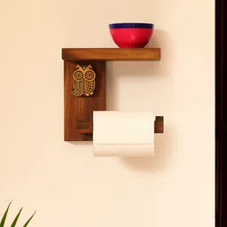 ExclusiveLane Brown Warli Hand-Painted Teak Wooden Tissue Roll Holder-image-14