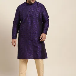 SOJANYA PLUS Men Plus Size Purple Woven Design Straight Kurta-picture-21
