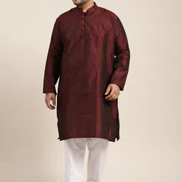 SOJANYA PLUS Men Maroon Jacquard Kurta-picture-18