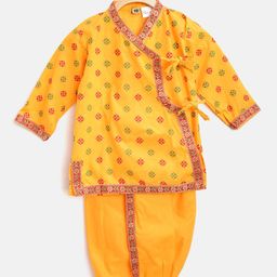 BownBee Boys Yellow & Red Printed Angrakha Kediyu-picture-23