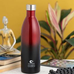 CLAY CRAFT Red & Black Stainless Steel Colourblocked Double Wall Vacuum Water Bottle 1L-1