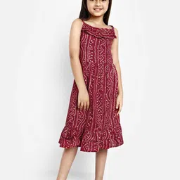 BAESD Girls Ethnic Motifs Printed Satin A-line Midi Dress-image-10