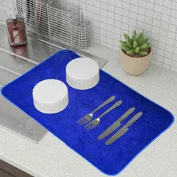 Kuber Industries 2 Pcs Blue Embossed Rectangle Dish Drying Placemats-55