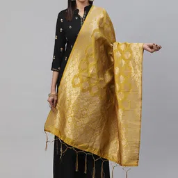 flaher Mustard Yellow & Golden Woven Design Banarasi Dupatta-39