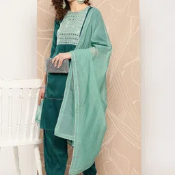 Inddus Ethnic Motifs Yoke Design Sequinned Kurta With Salwar & Dupatta-13