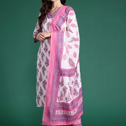 Indo Era Floral Printed Pure Cotton Kurta With Palazzos & Dupatta-picture-58