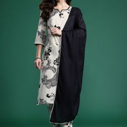 Indo Era Women Floral Printed Regular Beads and Stones Pure Cotton Kurta with Trousers & With Dupatta-15