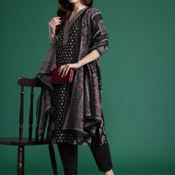 Indo Era Ethnic Motifs Printed Panelled Pure Cotton Kurta with Trousers & Dupatta-picture-8