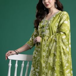 Indo Era Women Floral Printed Regular Beads and Stones Kurta with Trousers & With Dupatta-picture-18