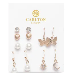 Carlton London Pack Of 6 Gold-Plated Pearls Contemporary Hoop Earrings-image-14
