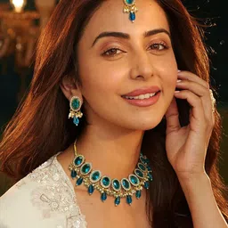 AccessHer Gold-Plated AD Stone Studded Necklace and Earrings With Maang Tika-6