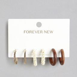 Forever New Set of 3 Gold-Plated Circular Half Hoop Earrings-13
