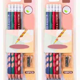 YK Kids 2 Pieces Stylish Pencils Set with Sharpener Eraser & Pencil Cap-image-31