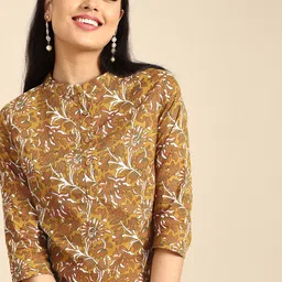Anouk Women Olive Green & Mustard Yellow Pure Cotton Ethnic Motifs Printed Kurta-picture-13
