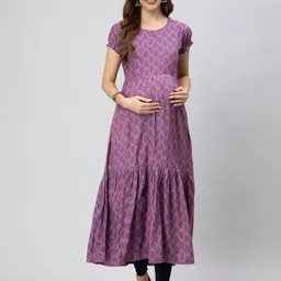 CEE-18 Ethnic Motifs Print Puff Sleeves Cotton Fit & Flare Maxi Maternity Ethnic Dress-picture-40