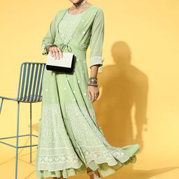 Kvsfab Women Green Georgette Sequins Embroidered Party Wear Gown-picture-15