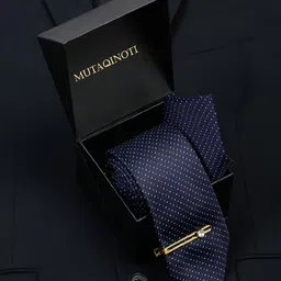 MUTAQINOTI Men Dotted Pattern Silk Formal Accessory Gift Set-picture-1