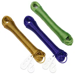 Kuber Industries 3Pcs Cloth Drying Wire Rope with 2 Hooks-20Mtr Each-45