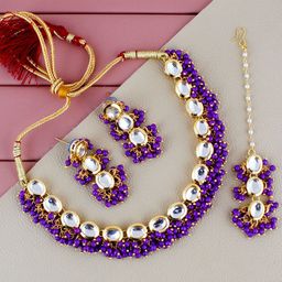 LUCKY JEWELLERY Gold-Plated Kundan-Studded & Beaded  Jewellery Set-image-97
