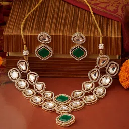 Zaveri Pearls Gold-Plated Austrian Diamonds-Studded Jewellery Set-49
