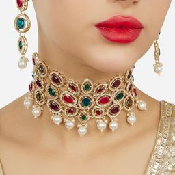 Zaveri Pearls Gold-Plated Austrian Diamonds Studded Jewellery Set-37