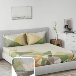 DDecor Green Geometric Printed Cotton Fitted 145 TC King Bedsheet Set 1.82 m X 1.98 m-14