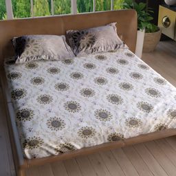 LABHAM Eden Garden White & Grey Floral Cotton 180 TC King Bedsheet with 2 Pillow Covers-image-64