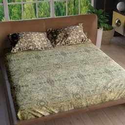 LABHAM Eden Garden Green & Grey Floral Cotton 180 TC King Bedsheet with 2 Pillow Covers-image-16