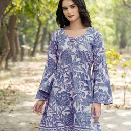 MABISH by Sonal Jain Women Floral Print Bell sleeve Knee Length A-Line Dress-image-79