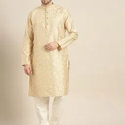 SOJANYA Men Gold-Toned Embroidered Regular Sequinned Kurta with Churidar-picture-46
