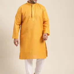 SOJANYA PLUS Men Mustard Yellow Pure Cotton Checked Kurta-image-88