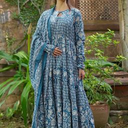 Libas Floral Printed Keyhole Neck Anarkali Panelled Kurta With Trousers And Dupatta-picture-31