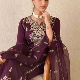 Indo Era Ethnic Motifs Embroidered Gotta Patti Work Kurta With Trousers & Dupatta-picture-11