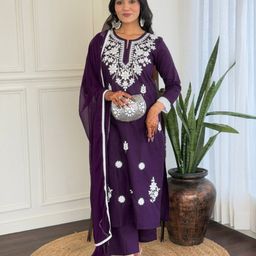 KALINI Women Floral Embroidered Regular Thread Work Kurta with Trousers & With Dupatta-picture-30